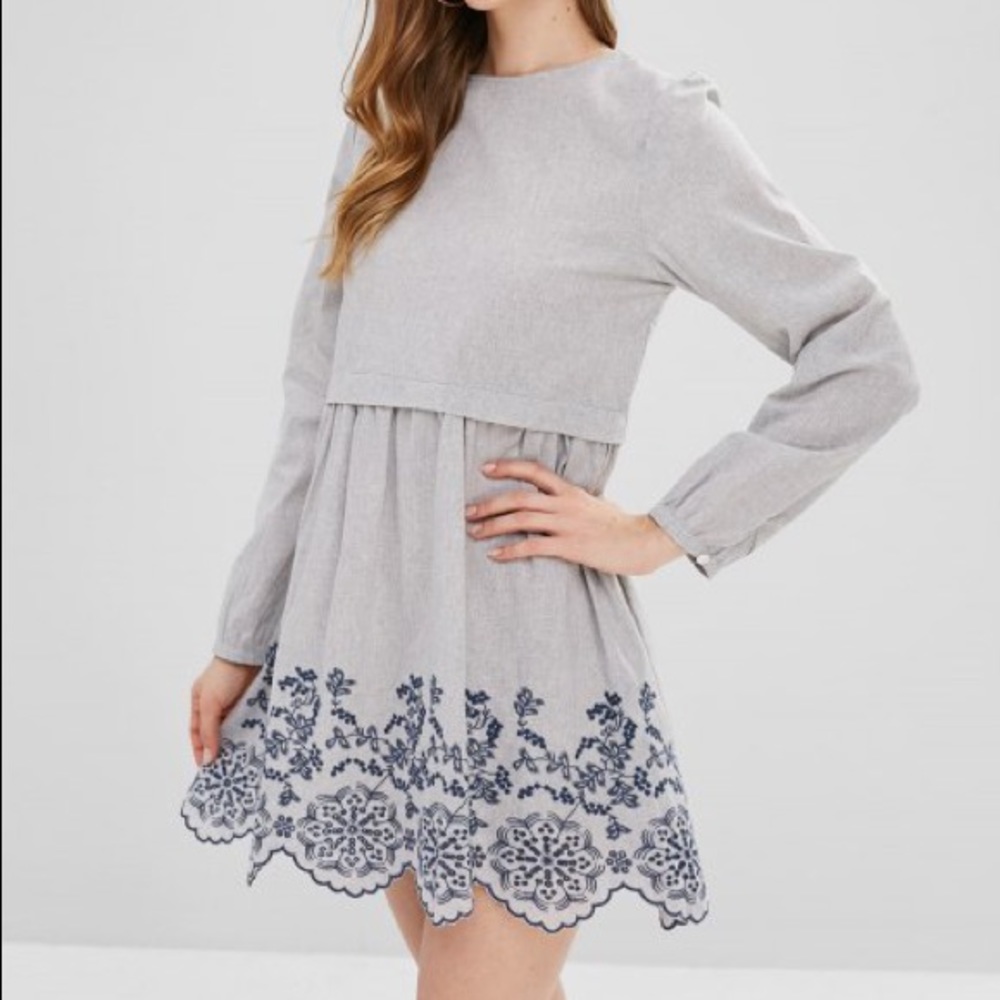 Zara | Long Sleeve Embroidered Tunic Mini Dress